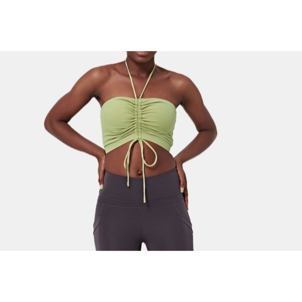 Halara Medium Support Halter Drawstring Ruched Workout Sports Bra NEW WTITH TAGS